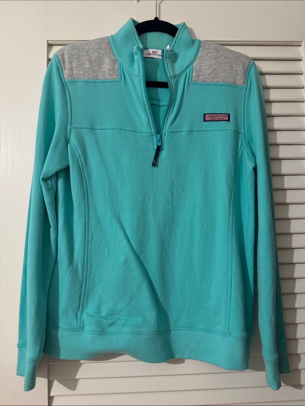 Vineyard Vines Teal Aqua Quarter-Zip with Heather Gray Yoke